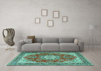 Machine Washable Persian Turquoise Traditional Rug, wshtr3615turq