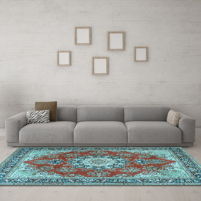 Machine Washable Persian Light Blue Traditional Rug in a Living Room, wshtr3615lblu