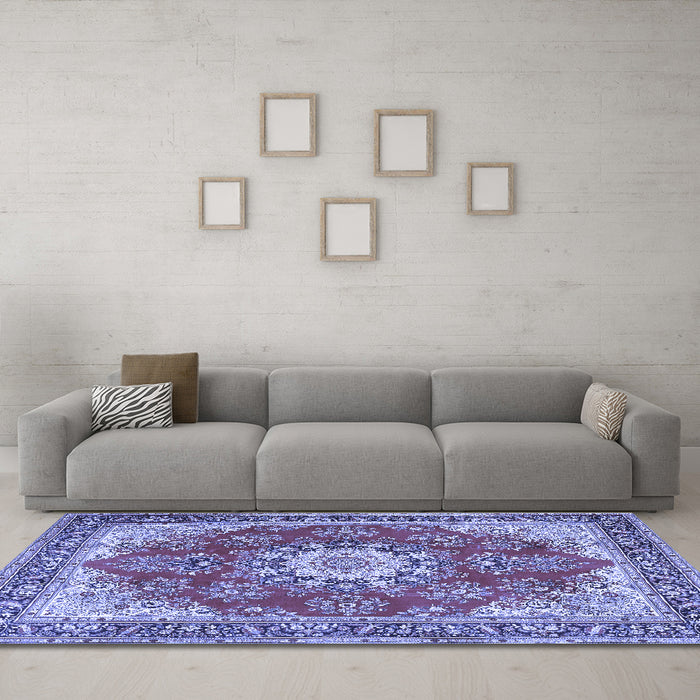 Machine Washable Persian Blue Traditional Rug in a Living Room, wshtr3615blu