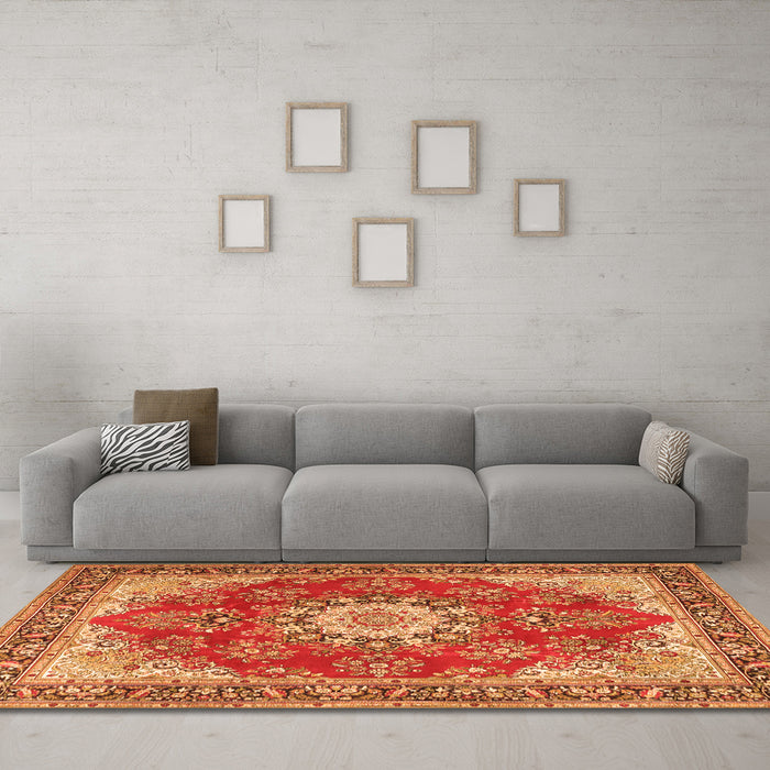 Machine Washable Persian Orange Traditional Area Rugs in a Living Room, wshtr3615org
