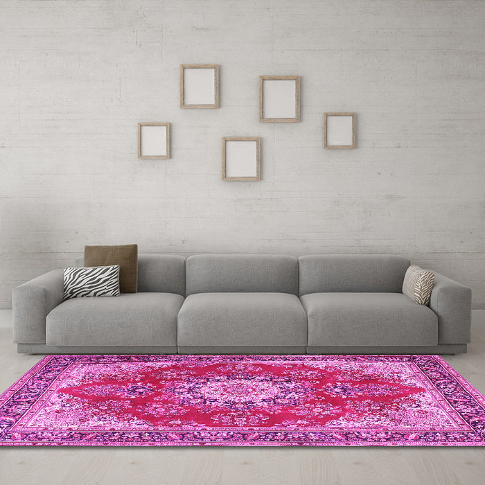 Machine Washable Persian Pink Traditional Rug in a Living Room, wshtr3615pnk