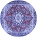 Round Machine Washable Persian Blue Traditional Rug, wshtr3615blu