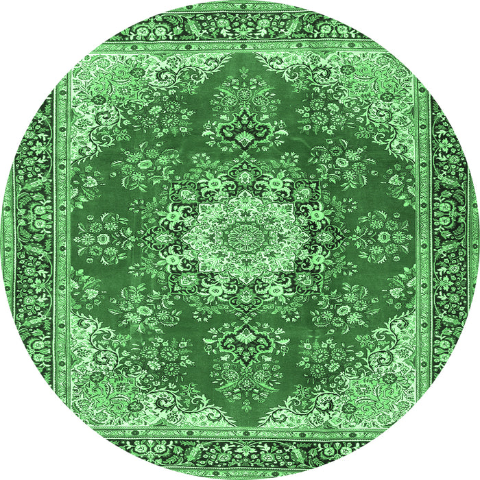 Round Persian Emerald Green Traditional Rug, tr3615emgrn