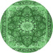 Round Persian Emerald Green Traditional Rug, tr3615emgrn