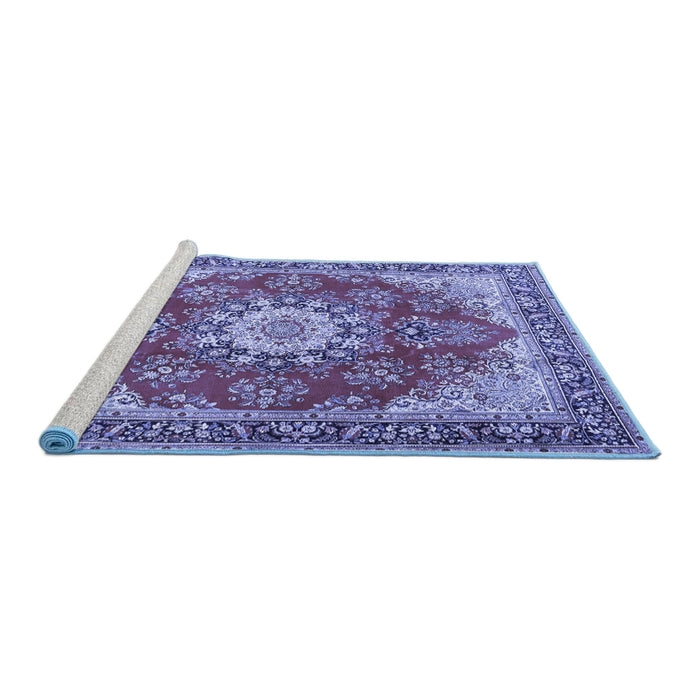 Sideview of Machine Washable Persian Blue Traditional Rug, wshtr3615blu