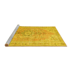 Sideview of Machine Washable Persian Yellow Traditional Rug, wshtr3616yw