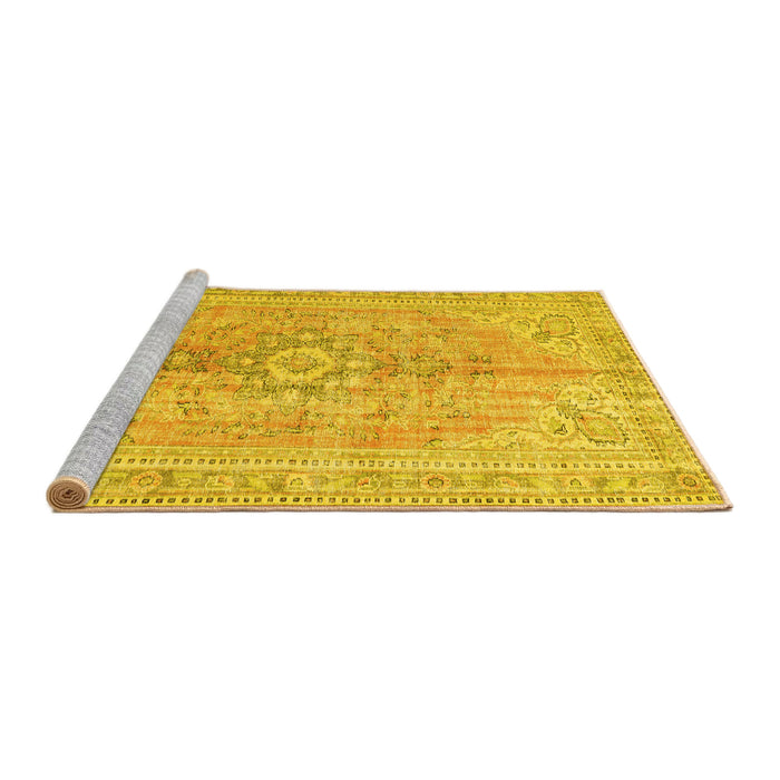 Sideview of Machine Washable Persian Yellow Traditional Rug, wshtr3616yw