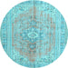 Round Machine Washable Persian Light Blue Traditional Rug, wshtr3616lblu