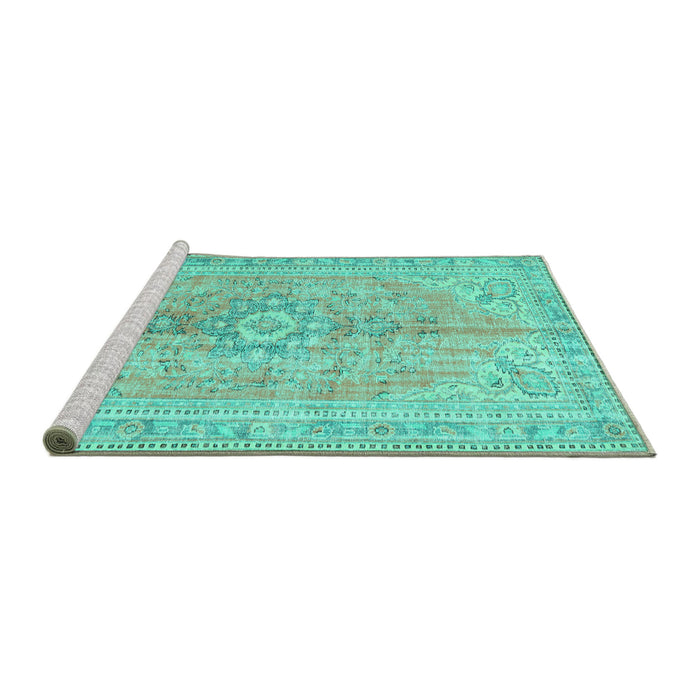 Sideview of Machine Washable Persian Turquoise Traditional Area Rugs, wshtr3616turq