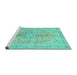 Sideview of Machine Washable Persian Turquoise Traditional Area Rugs, wshtr3616turq