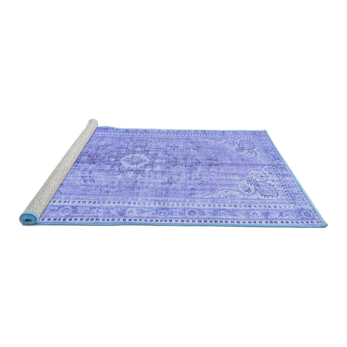 Sideview of Machine Washable Persian Blue Traditional Rug, wshtr3616blu