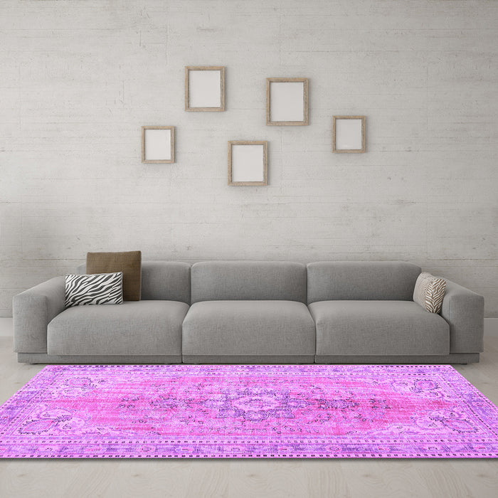 Machine Washable Persian Purple Traditional Area Rugs in a Living Room, wshtr3616pur