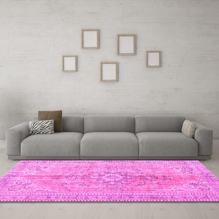 Machine Washable Persian Pink Traditional Rug in a Living Room, wshtr3616pnk
