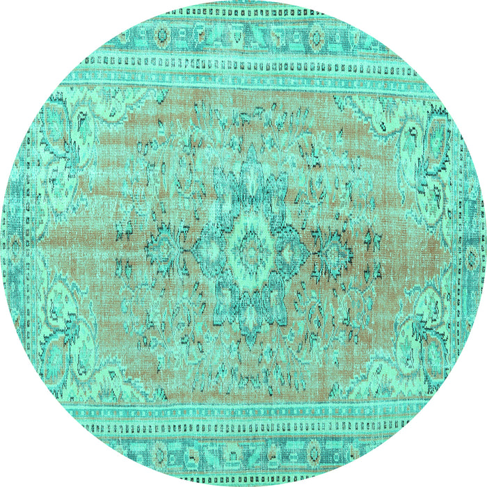 Round Machine Washable Persian Turquoise Traditional Area Rugs, wshtr3616turq