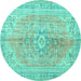 Round Machine Washable Persian Turquoise Traditional Area Rugs, wshtr3616turq