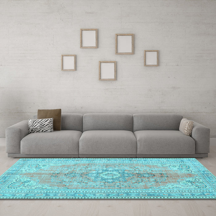 Machine Washable Persian Light Blue Traditional Rug in a Living Room, wshtr3616lblu