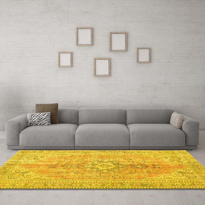 Machine Washable Persian Yellow Traditional Rug in a Living Room, wshtr3616yw