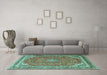 Machine Washable Persian Turquoise Traditional Area Rugs in a Living Room,, wshtr3617turq