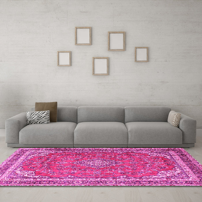 Machine Washable Persian Pink Traditional Rug in a Living Room, wshtr3617pnk