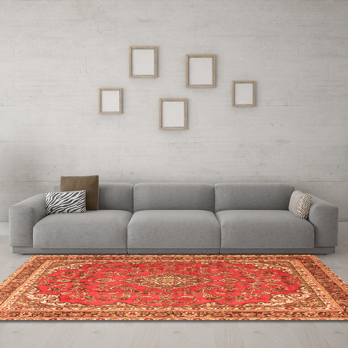 Machine Washable Persian Orange Traditional Area Rugs in a Living Room, wshtr3617org