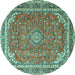 Round Machine Washable Persian Turquoise Traditional Area Rugs, wshtr3617turq