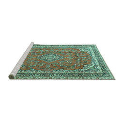 Sideview of Machine Washable Persian Turquoise Traditional Area Rugs, wshtr3617turq