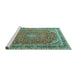 Sideview of Machine Washable Persian Turquoise Traditional Area Rugs, wshtr3617turq