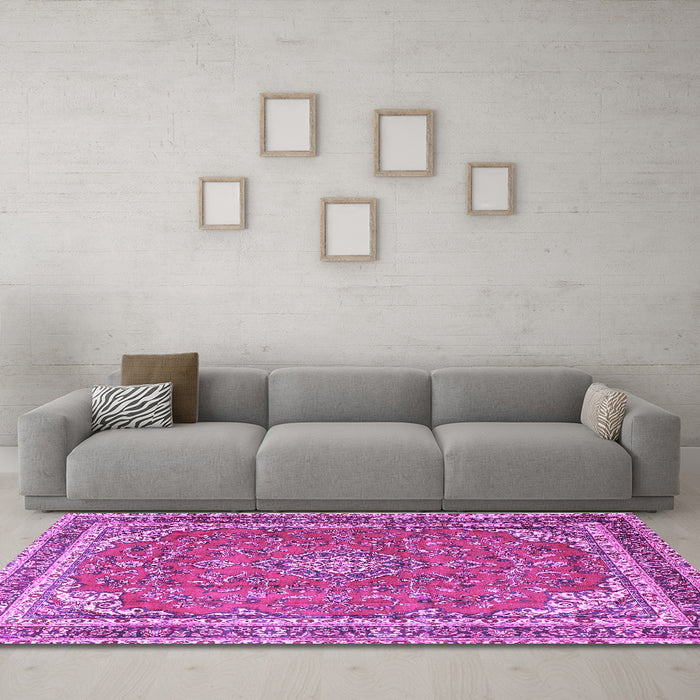 Machine Washable Persian Purple Traditional Area Rugs in a Living Room, wshtr3617pur