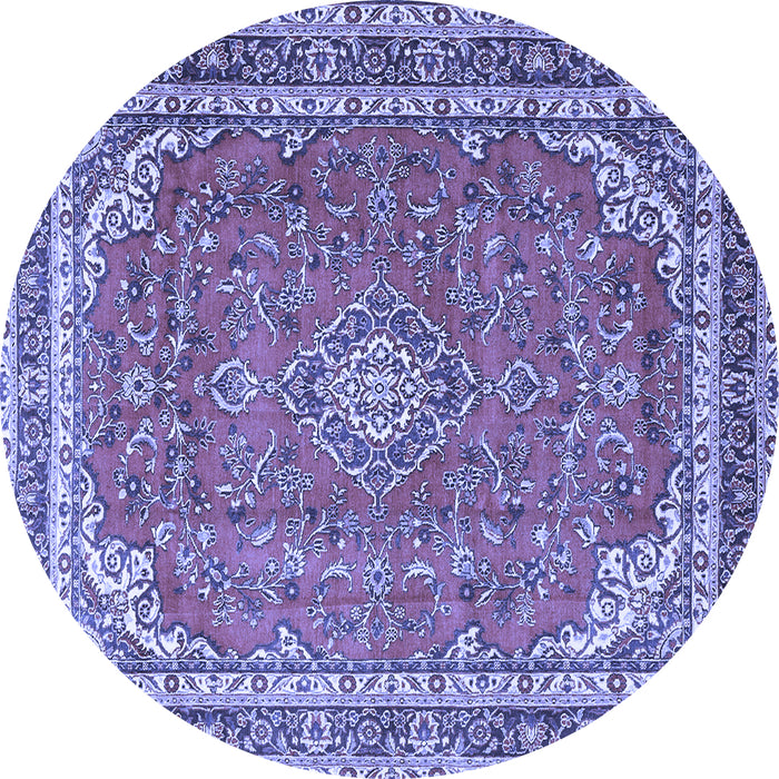 Round Machine Washable Persian Blue Traditional Rug, wshtr3617blu