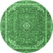 Round Persian Emerald Green Traditional Rug, tr3617emgrn