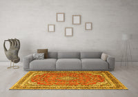 Machine Washable Persian Yellow Traditional Rug, wshtr3617yw