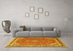 Machine Washable Persian Yellow Traditional Rug in a Living Room, wshtr3617yw