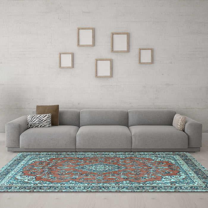 Machine Washable Persian Light Blue Traditional Rug in a Living Room, wshtr3617lblu