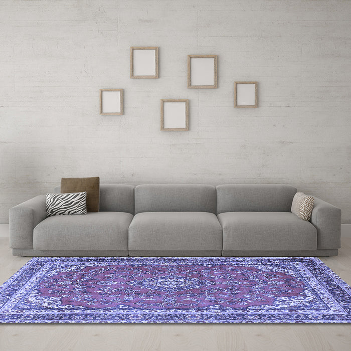 Machine Washable Persian Blue Traditional Rug in a Living Room, wshtr3617blu