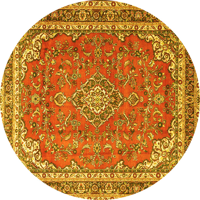 Round Machine Washable Persian Yellow Traditional Rug, wshtr3617yw
