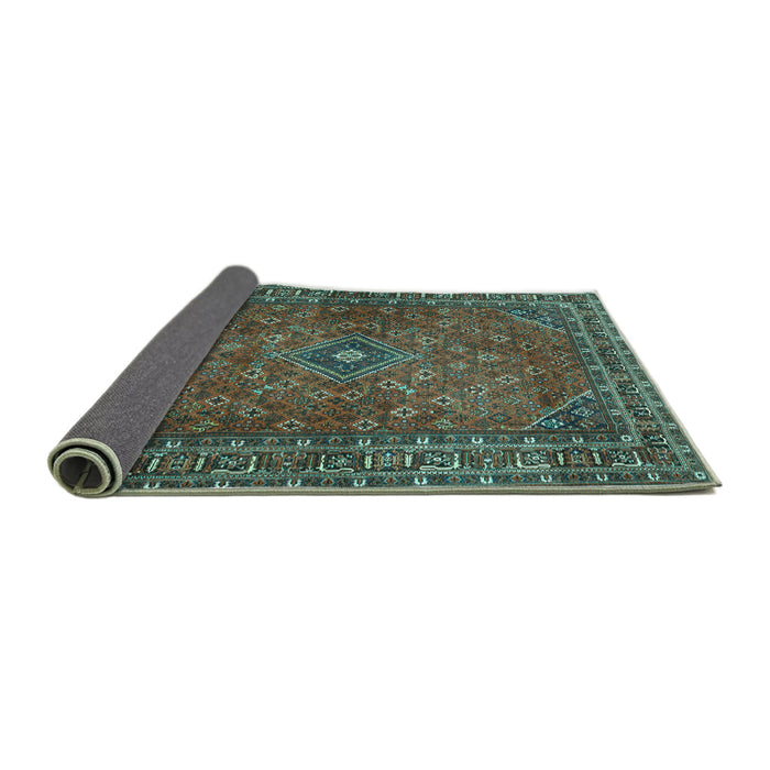 Sideview of Persian Turquoise Traditional Rug, tr3618turq
