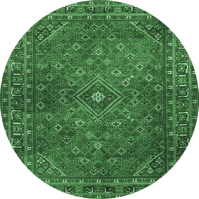 Round Persian Emerald Green Traditional Rug, tr3618emgrn