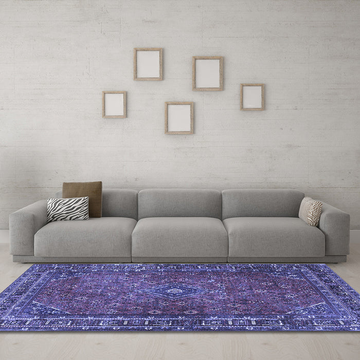 Machine Washable Persian Blue Traditional Rug in a Living Room, wshtr3618blu