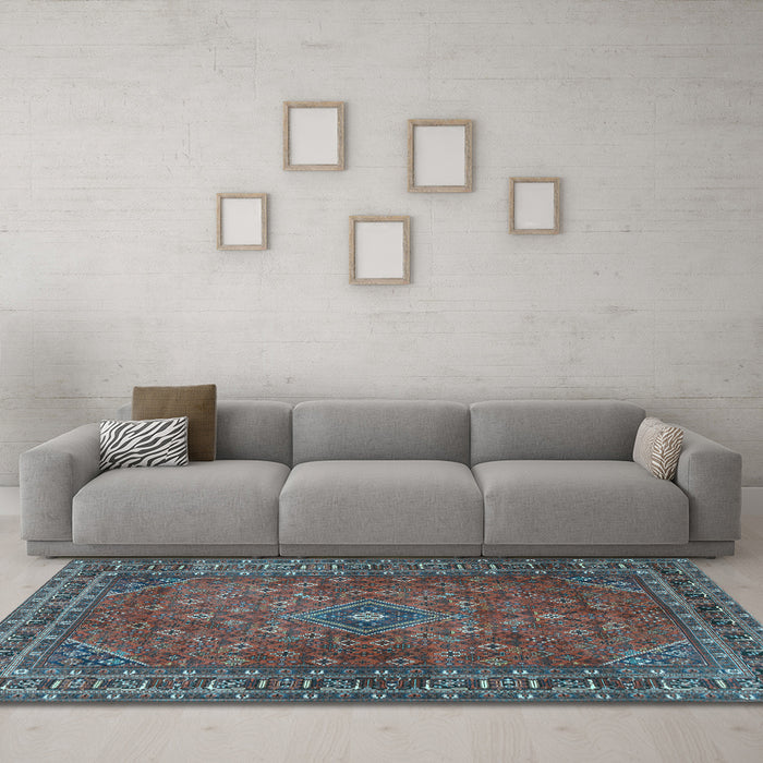 Machine Washable Persian Light Blue Traditional Rug in a Living Room, wshtr3618lblu