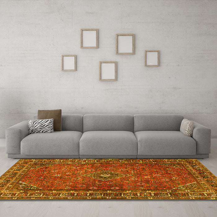 Machine Washable Persian Yellow Traditional Rug in a Living Room, wshtr3618yw