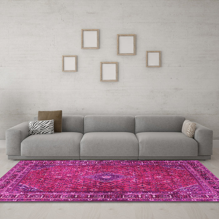 Machine Washable Persian Pink Traditional Rug in a Living Room, wshtr3618pnk
