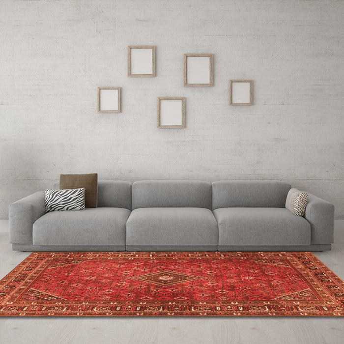 Machine Washable Persian Orange Traditional Area Rugs in a Living Room, wshtr3618org