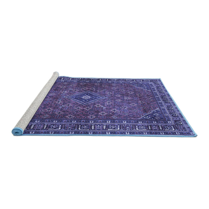 Sideview of Machine Washable Persian Blue Traditional Rug, wshtr3618blu