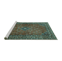 Sideview of Machine Washable Persian Turquoise Traditional Area Rugs, wshtr3618turq