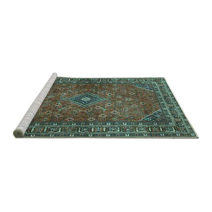 Sideview of Machine Washable Persian Turquoise Traditional Area Rugs, wshtr3618turq