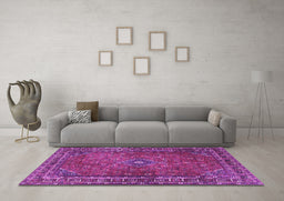 Machine Washable Persian Purple Traditional Area Rugs in a Living Room, wshtr3618pur