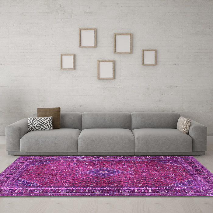 Machine Washable Persian Purple Traditional Area Rugs in a Living Room, wshtr3618pur
