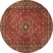 Round Machine Washable Persian Brown Traditional Rug, wshtr3618brn