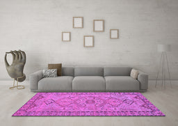Machine Washable Persian Purple Traditional Area Rugs in a Living Room, wshtr3619pur