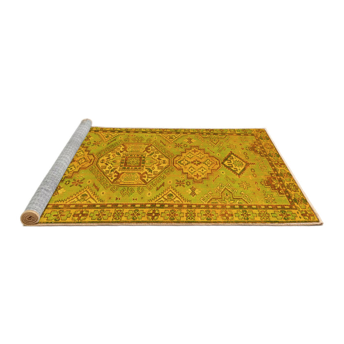 Sideview of Machine Washable Persian Yellow Traditional Rug, wshtr3619yw